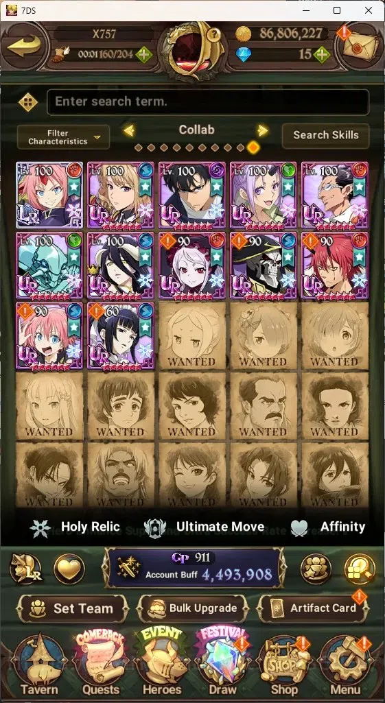 The Seven Deadly Sins: Grand Cross Accounts ASIA|4,4M CC|70 LS+Selector Box|3 LR+6UR+Many Cola image 1