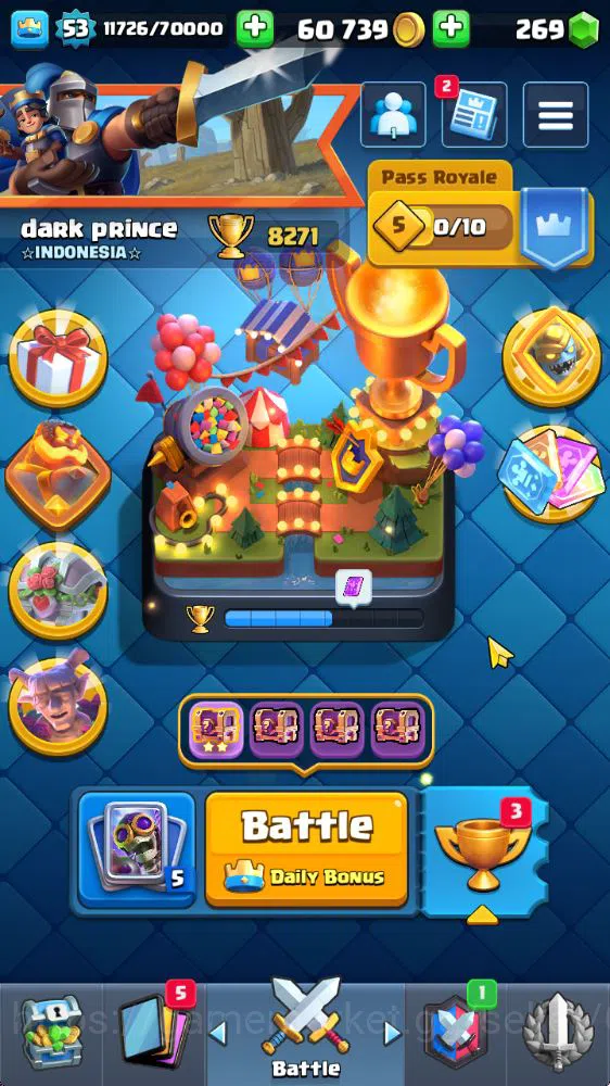 Lvl 53|Trophy 8271|KTL 14|Limited Skin|Card 121|8 EVO,8 Champ,21 Legend,33 Epic,30 Rare,29 Common|269 Gems|Take Email(CR768) Clash Royale Midgame Lvl 53|Trophy 8271|KTL 14|Limited Skin|Card 121|8 image 1