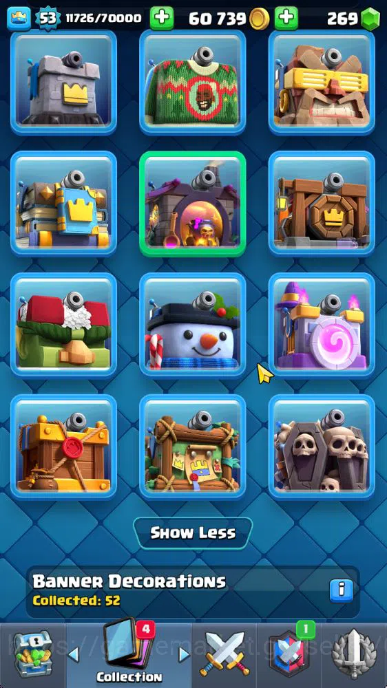 Clash Royale Accounts Midgame Lvl 53|Trophy 8271|KTL 14|Limited Skin|Card 121|8 EVO,8 Champ,21 Legend,33 Epic,30 Rare,29 10