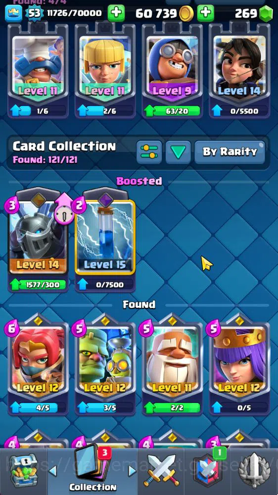 Clash Royale Accounts Midgame Lvl 53|Trophy 8271|KTL 14|Limited Skin|Card 121|8 EVO,8 Champ,21 Legend,33 Epic,30 Rare,29 14