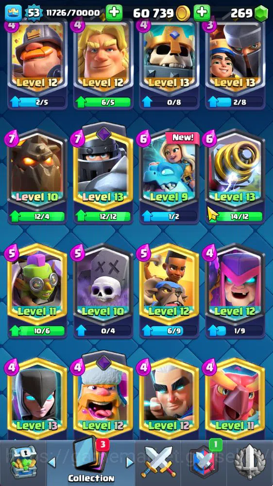 Clash Royale Accounts Midgame Lvl 53|Trophy 8271|KTL 14|Limited Skin|Card 121|8 EVO,8 Champ,21 Legend,33 Epic,30 Rare,29 15