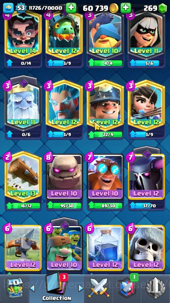 Clash Royale Accounts Midgame Lvl 53|Trophy 8271|KTL 14|Limited Skin|Card 121|8 EVO,8 Champ,21 Legend,33 Epic,30 Rare,29 16