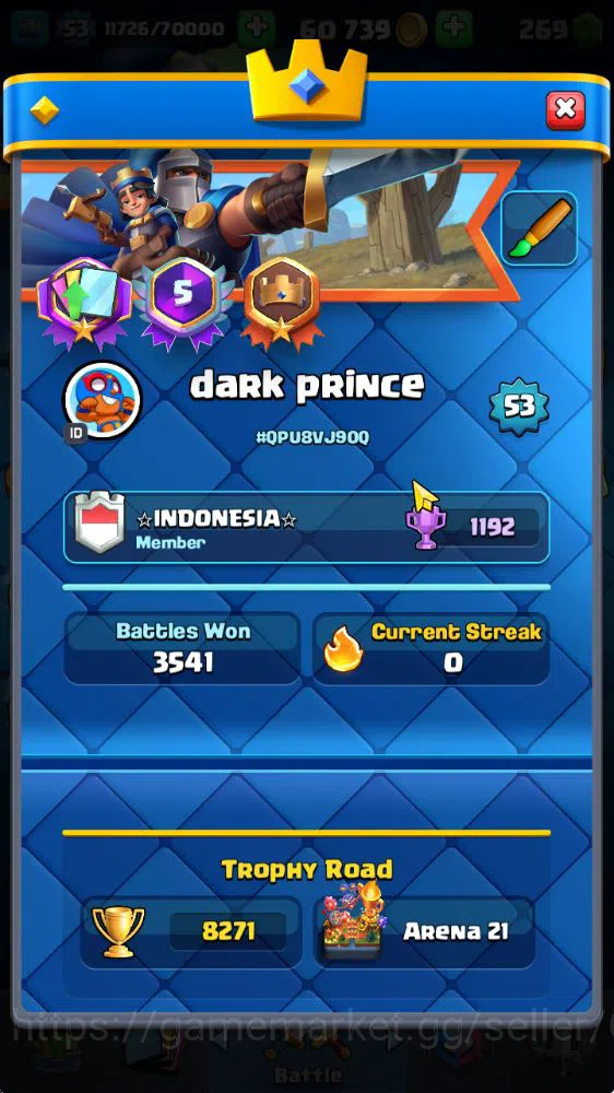 Clash Royale Accounts Midgame Lvl 53|Trophy 8271|KTL 14|Limited Skin|Card 121|8 EVO,8 Champ,21 Legend,33 Epic,30 Rare,29 2