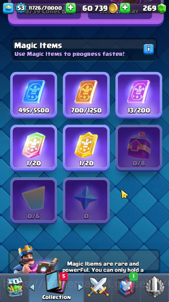 Clash Royale Accounts Midgame Lvl 53|Trophy 8271|KTL 14|Limited Skin|Card 121|8 EVO,8 Champ,21 Legend,33 Epic,30 Rare,29 6