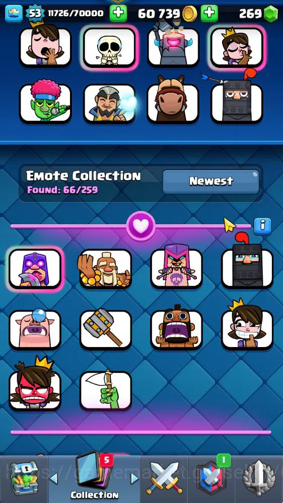 Clash Royale Accounts Midgame Lvl 53|Trophy 8271|KTL 14|Limited Skin|Card 121|8 EVO,8 Champ,21 Legend,33 Epic,30 Rare,29 7