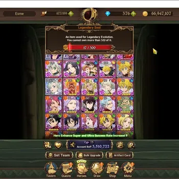 The Seven Deadly Sins: Grand Cross Accounts Endgame Global|3,5M CC|377 DM|4 LR+9 UR|NMeli,H Gowther2/6,L Meli2/6,P