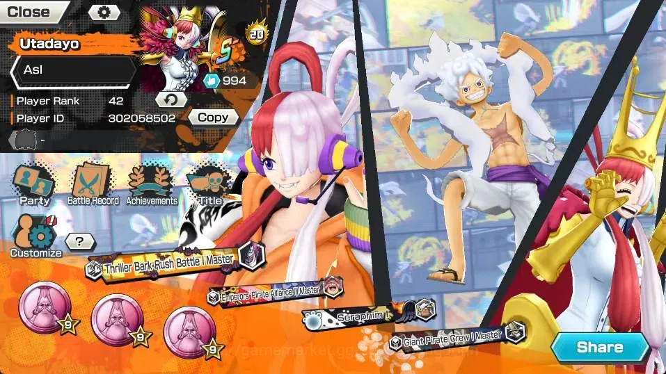 One Piece Bounty Rush Accounts High-End Global | EX 4 | PR 42 | Monkey D. Luffy Max,Sabo Max,Kuzan Max,Gol D. Roger Max | RD 2