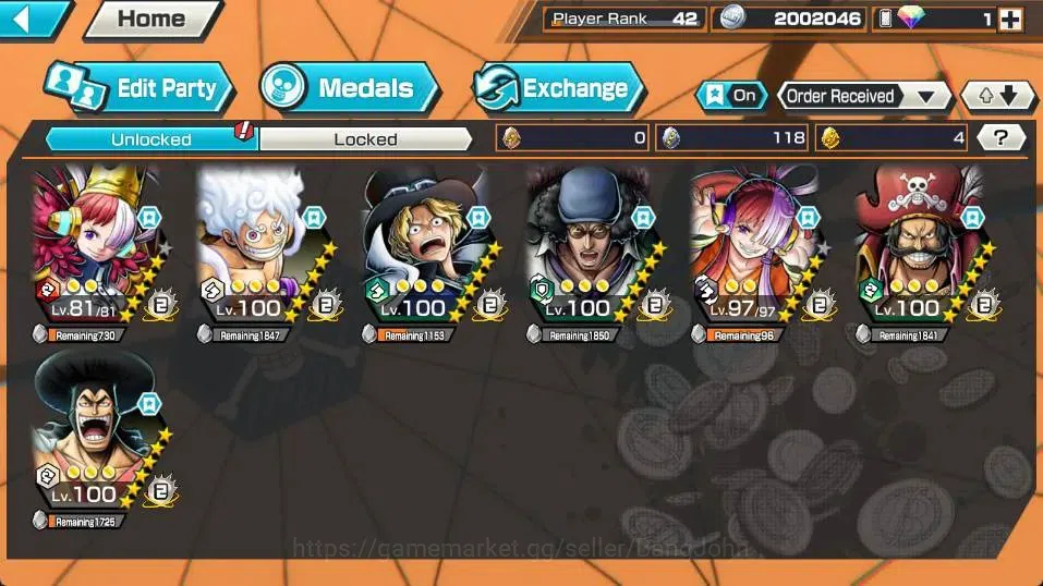 One Piece Bounty Rush Accounts High-End Global | EX 4 | PR 42 | Monkey D. Luffy Max,Sabo Max,Kuzan Max,Gol D. Roger Max | RD 4