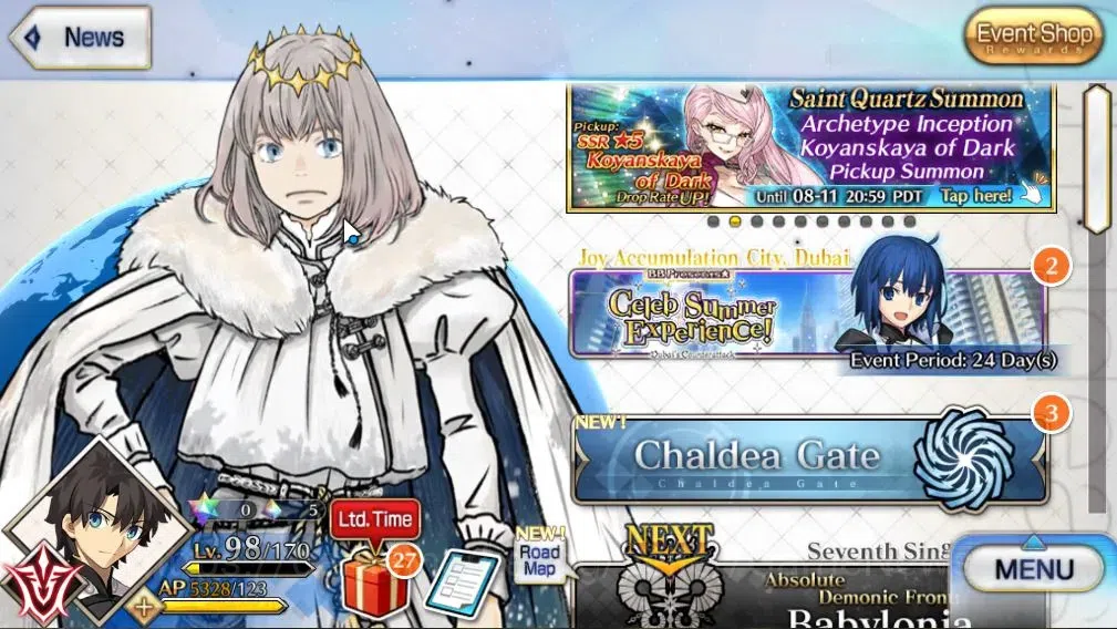 Fate-Grand Order Accounts NA Lv 98 | 7 SSR Servant (Oberon,CIEL,Zhuge Liang,Koyanskaya Dark,Xiang Yu,etc)| 84 Golden 1