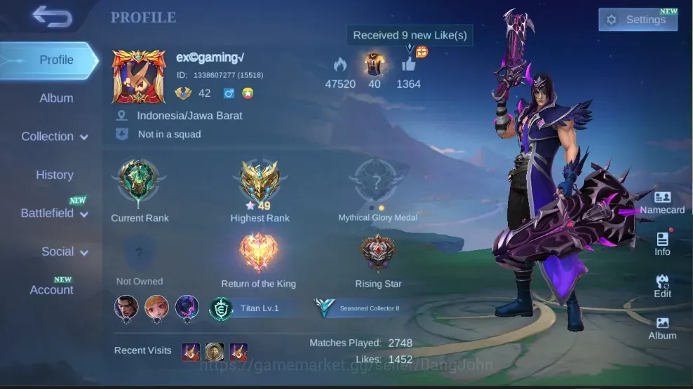 Mobile Legends: Bang Bang Accounts Others Global|89S|Seasoned|LUNARFEST Sun,ClaudeM6,EPIC Harley Khaleed Kagura 1