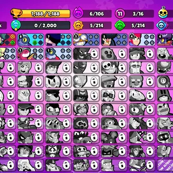 Brawl Stars Accounts 1188 Trophy|16 Brawler 3 Max (Nita,Mina,Angelo)|2 Myth Skins,1 Epic,2 Super Rare|102 Gems,10k PP|CN