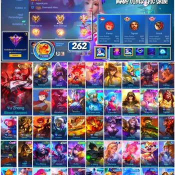 Mobile Legends: Bang Bang Accounts #4410 262 Skins | Karina Leona (KOF) | Vale Gaara (NARUTO) | Yu Zhong Blood Serpent
