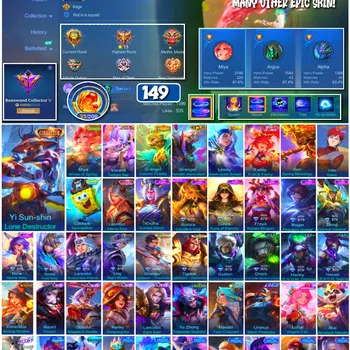 Mobile Legends: Bang Bang Accounts 🔥 #4011 🔥 149 Skins 💎 Collector Yi Sun-shin Lone Destructor 👑 Renowned Collector V ⚔️