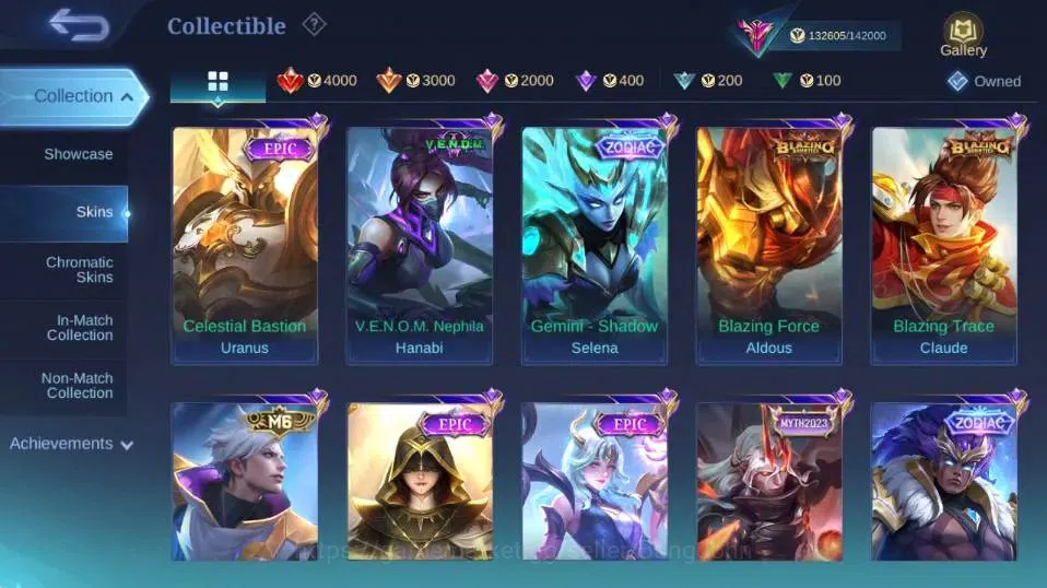 Mobile Legends: Bang Bang Accounts Collector Global|Skin 447|Exalted|Legend Gusion,Aspriant Layla+Lesley+Angela,PRIME 17