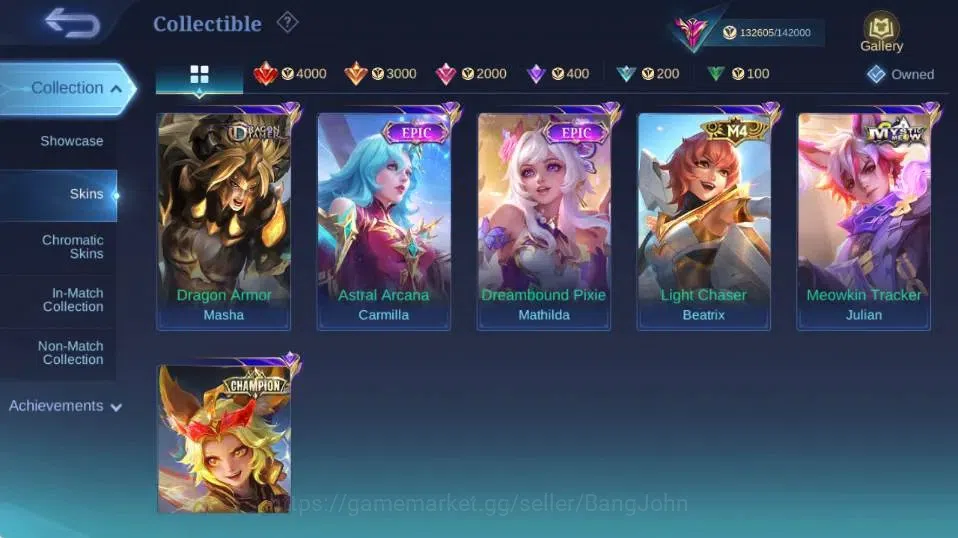 Mobile Legends: Bang Bang Accounts Collector Global|Skin 447|Exalted|Legend Gusion,Aspriant Layla+Lesley+Angela,PRIME 20