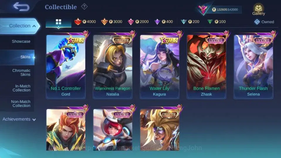 Mobile Legends: Bang Bang Accounts Collector Global|Skin 447|Exalted|Legend Gusion,Aspriant Layla+Lesley+Angela,PRIME 8