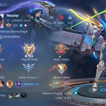 Mobile Legends: Bang Bang Accounts Collector Global|Skin 447|Exalted|Legend Gusion,Aspriant Layla+Lesley+Angela,PRIME