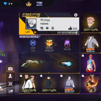 Free Fire Accounts M1887 LUMUT - SKIN TINJU ON - BUNDLE SASUKE - BUNDLE JEJUTSU KAISEN - CELANA GENJI - BUNDLE FULL IDAMAN