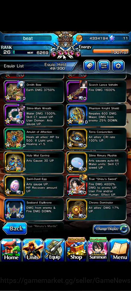Grand Summoners Accounts Global|Rank 26|3 Ascend+2 TW|(Demon Lord Rimuru,Sh image 6