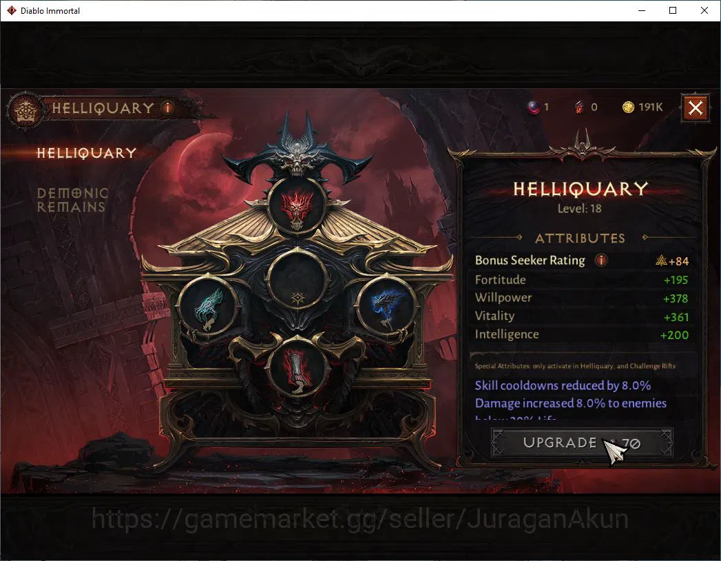 Diablo Immortal Accounts Mid-Tier SEA- Anu|Lv60(375) | Wizard |24K CR|Reso 480|Hell III|Cosmetic|Paragon Slayer|Hell Lv 11