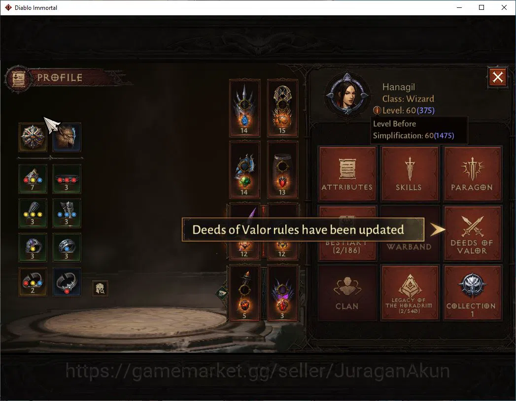 Diablo Immortal Accounts Mid-Tier SEA- Anu|Lv60(375) | Wizard |24K CR|Reso 480|Hell III|Cosmetic|Paragon Slayer|Hell Lv 3