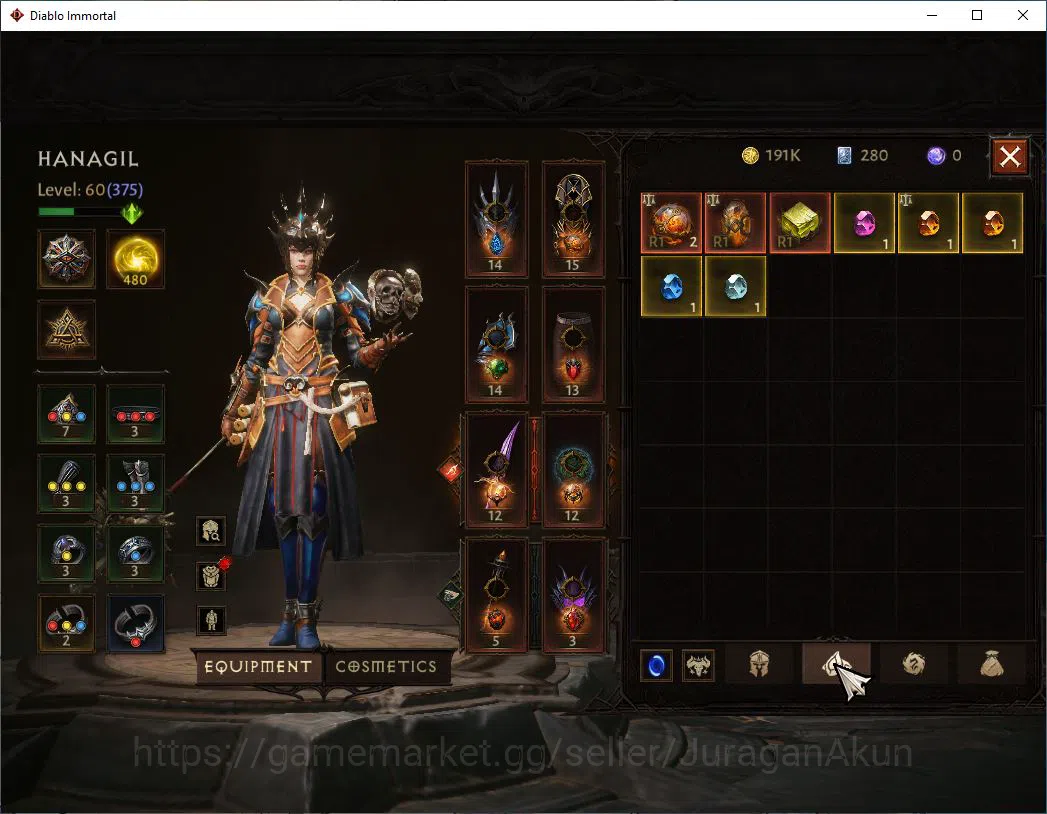 Diablo Immortal Accounts Mid-Tier SEA- Anu|Lv60(375) | Wizard |24K CR|Reso 480|Hell III|Cosmetic|Paragon Slayer|Hell Lv 7