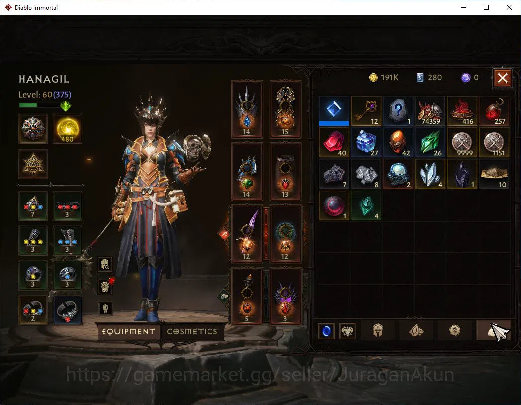 Diablo Immortal Accounts Mid-Tier SEA- Anu|Lv60(375) | Wizard |24K CR|Reso 480|Hell III|Cosmetic|Paragon Slayer|Hell Lv 8