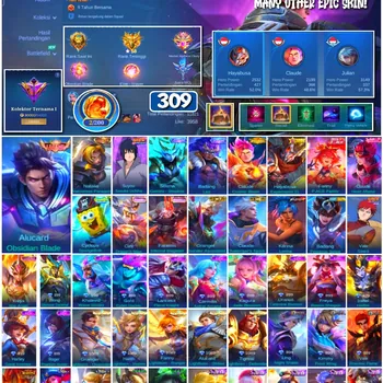 Mobile Legends: Bang Bang Accounts #4249 309 Skins | Alucard Obsidian Blade (Legend) | Suyou Sasuke Uchiha (Naruto) | Vale