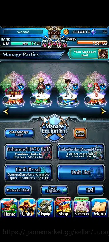 Grand Summoners Accounts Mid-Game Global|Rank 56|18 Ascend |[ShirouTW,DLS 5