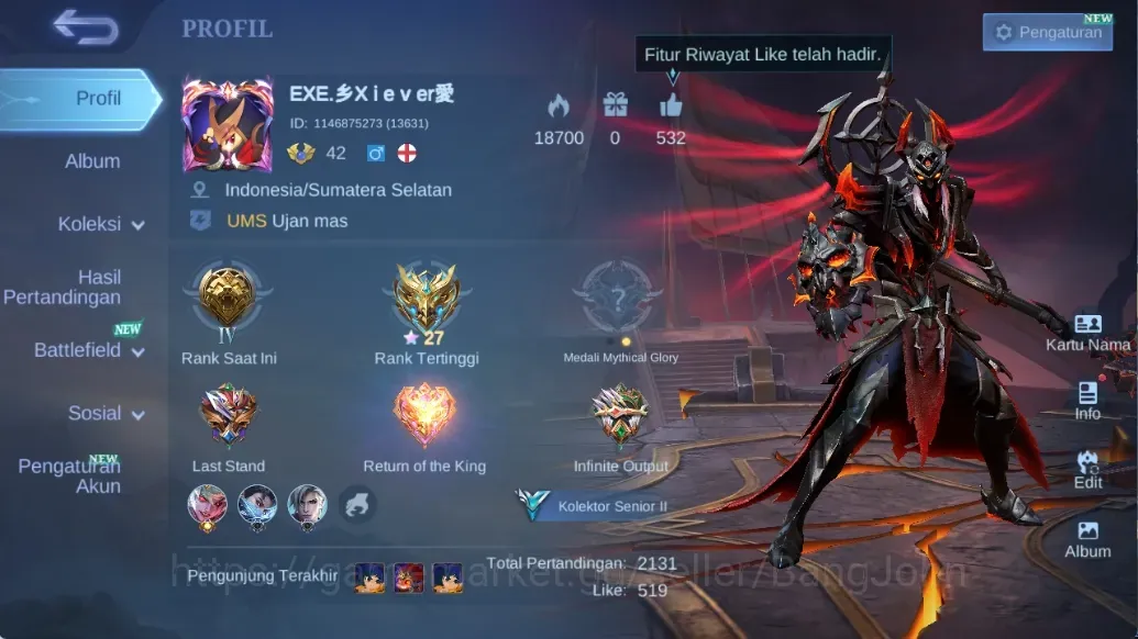 Mobile Legends: Bang Bang Accounts Others Global|77S|Epic Roger Yss Moskov Nana Kagura Carmilla,CC Natalia,VENOM 1