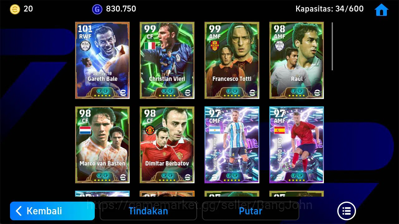 eFootball Accounts Power 3202, Bale blitz, vieri epic, totti epic, Be image 6