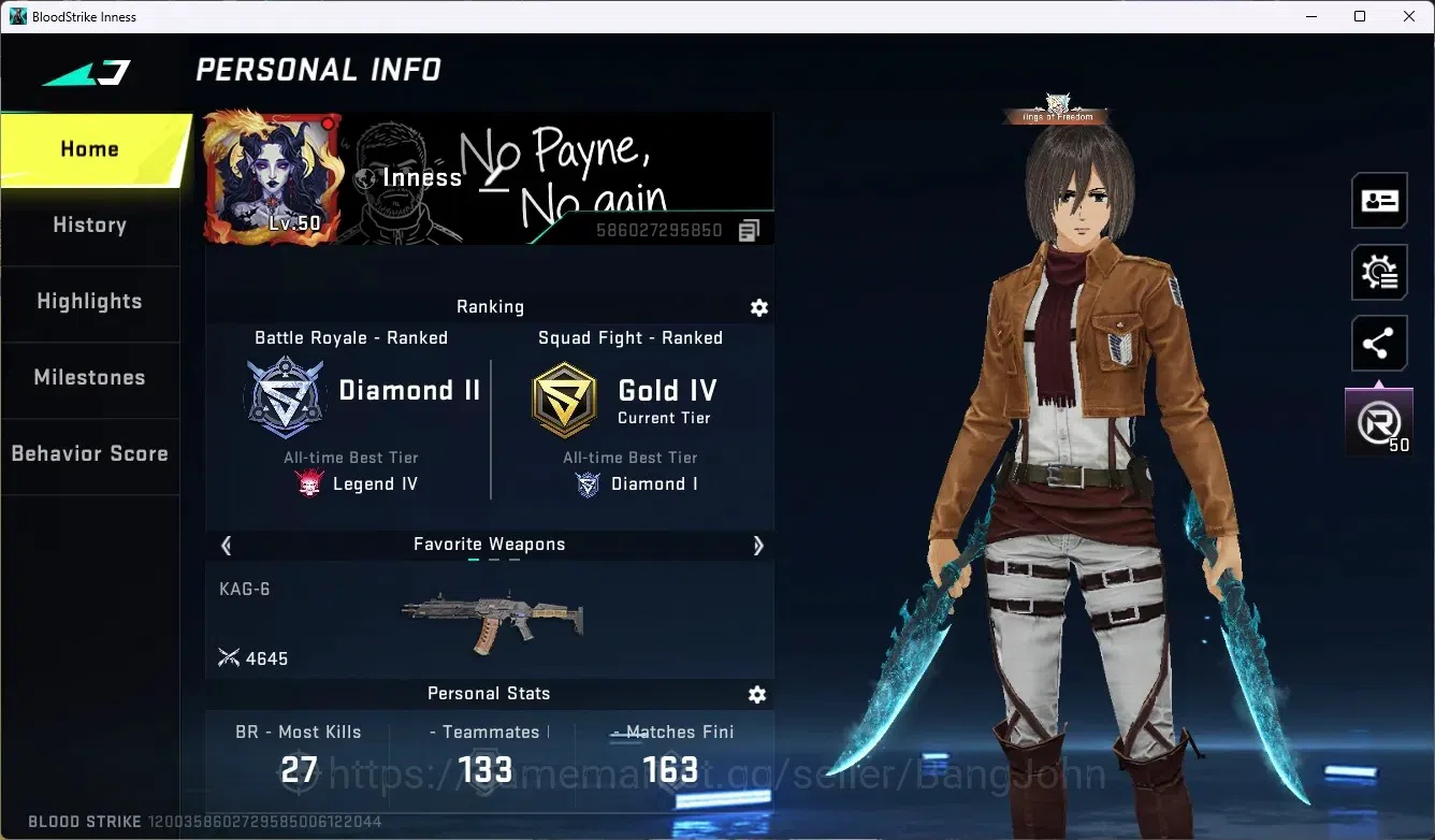 Blood Strike Accounts ASIA | 1 EVO: FAL|1 ETERNAL-Dynamite|2 AOT,1TR Gun image 1
