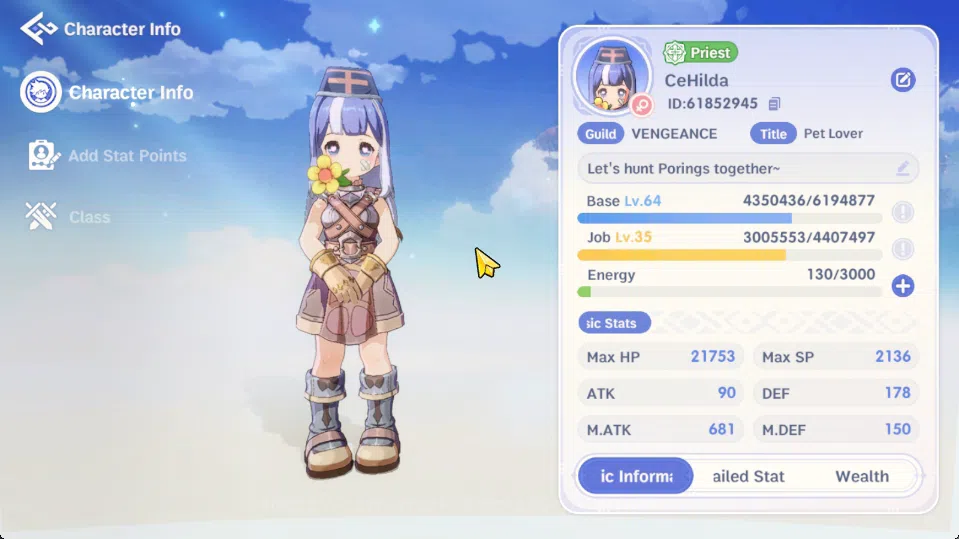 Ragnarok: The New World Accounts Sv Eddga|Unverif|Lvl 64 Priest|M. Atk 681, Max SP 2136,Etc|1 SSR Pet (Alice T2)|6 1