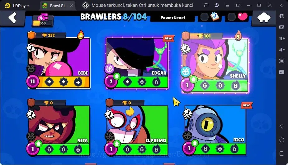 Brawl Stars Accounts Trophy 353|8 Brawler,1 Lv.11(Bibi)|1 Mythic(Otis),2 Epic(Bibi,Shelly) Skin|6318 Bling|Proteck Off 5