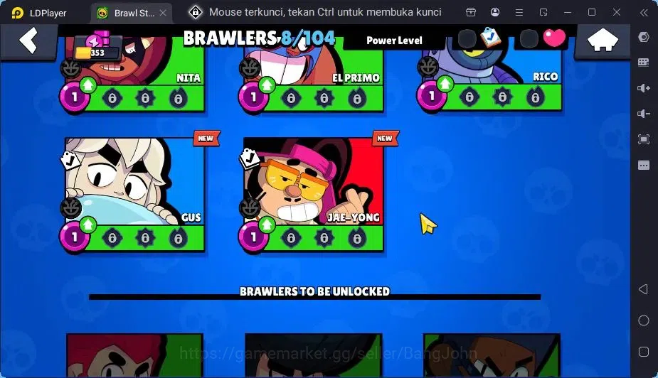 Brawl Stars Accounts Trophy 353|8 Brawler,1 Lv.11(Bibi)|1 Mythic(Otis),2 Epic(Bibi,Shelly) Skin|6318 Bling|Proteck Off 6