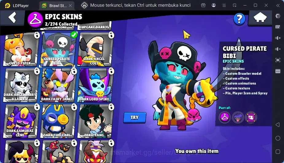 Brawl Stars Accounts Trophy 353|8 Brawler,1 Lv.11(Bibi)|1 Mythic(Otis),2 Epic(Bibi,Shelly) Skin|6318 Bling|Proteck Off 7