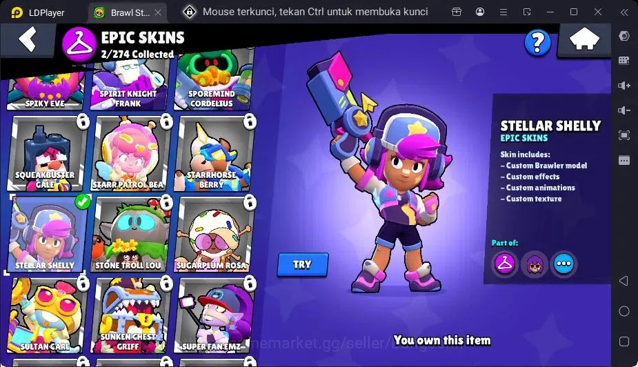 Brawl Stars Accounts Trophy 353|8 Brawler,1 Lv.11(Bibi)|1 Mythic(Otis),2 Epic(Bibi,Shelly) Skin|6318 Bling|Proteck Off 8