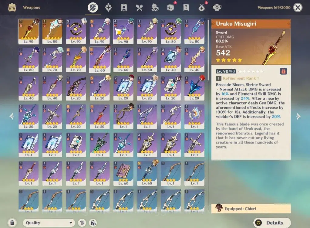 Genshin Impact Accounts Mid Game ASIA|AR 56|6 Limited+2(*5Weapon)|NeuvilleteC1,Chiori+Sign,Lyney,Raiden,Kazuha,Etc|Mc 6