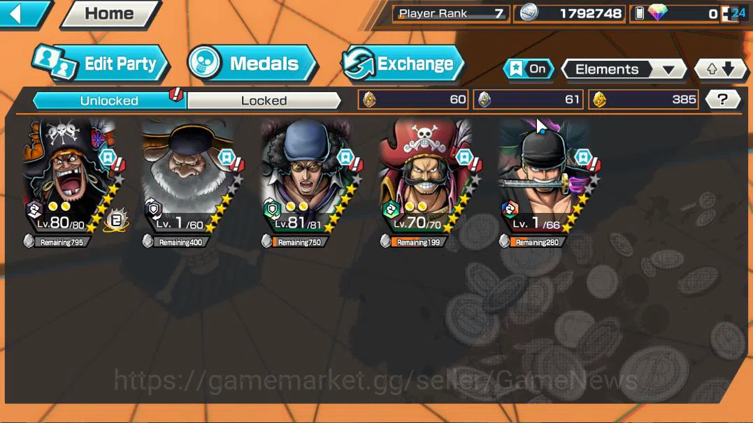 One Piece Bounty Rush Accounts Starter Global|7 EX|St Jaygarcia Saturn,Marshall D Teach,GP Gol DRoger,BP Kuzan,RO Roronoa 5