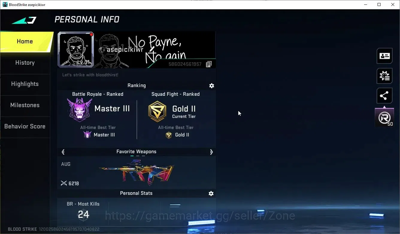Blood Strike Accounts Others ASIA|ETERNAL AUG-Empyrean Lv2|Melee ULTRA Lightblade|Limited Origin-12 Lv2|4 2