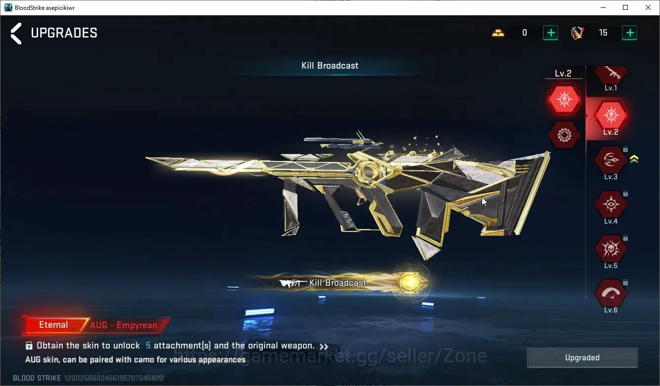 Blood Strike Accounts Others ASIA|ETERNAL AUG-Empyrean Lv2|Melee ULTRA Lightblade|Limited Origin-12 Lv2|4 5