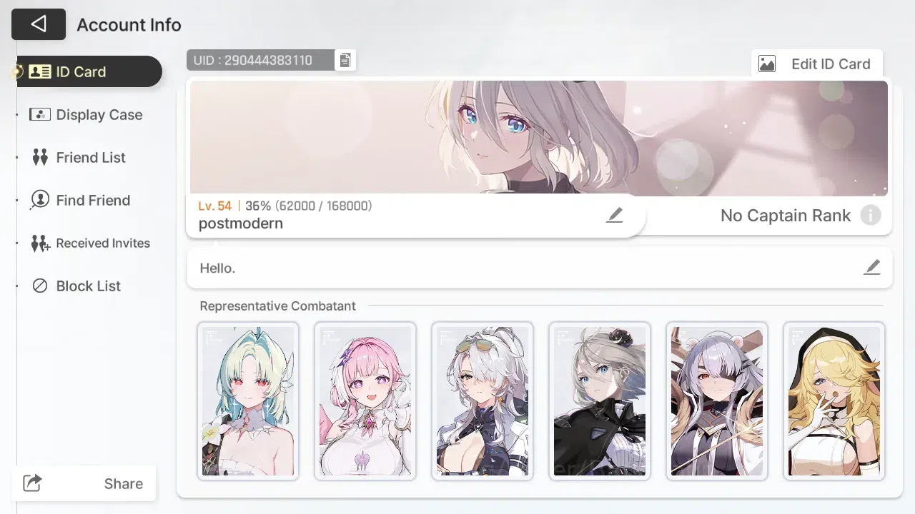 Chaos Zero Nightmare Accounts Asia | Lvl 54 | 8 SSR | Heidemarie ME2 | Diana | Selector On | More Detail Check SS | RA711B 12