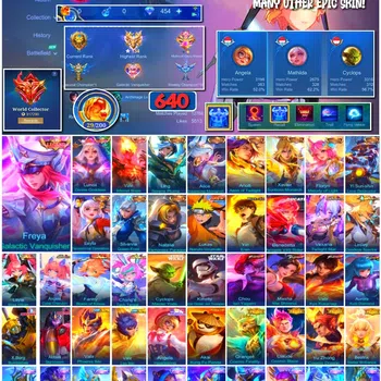 Mobile Legends: Bang Bang Accounts Collector #3916 | 640 Skins | Legend Freya, Lunox & Valir | Collector Ling, Alice, Alloh