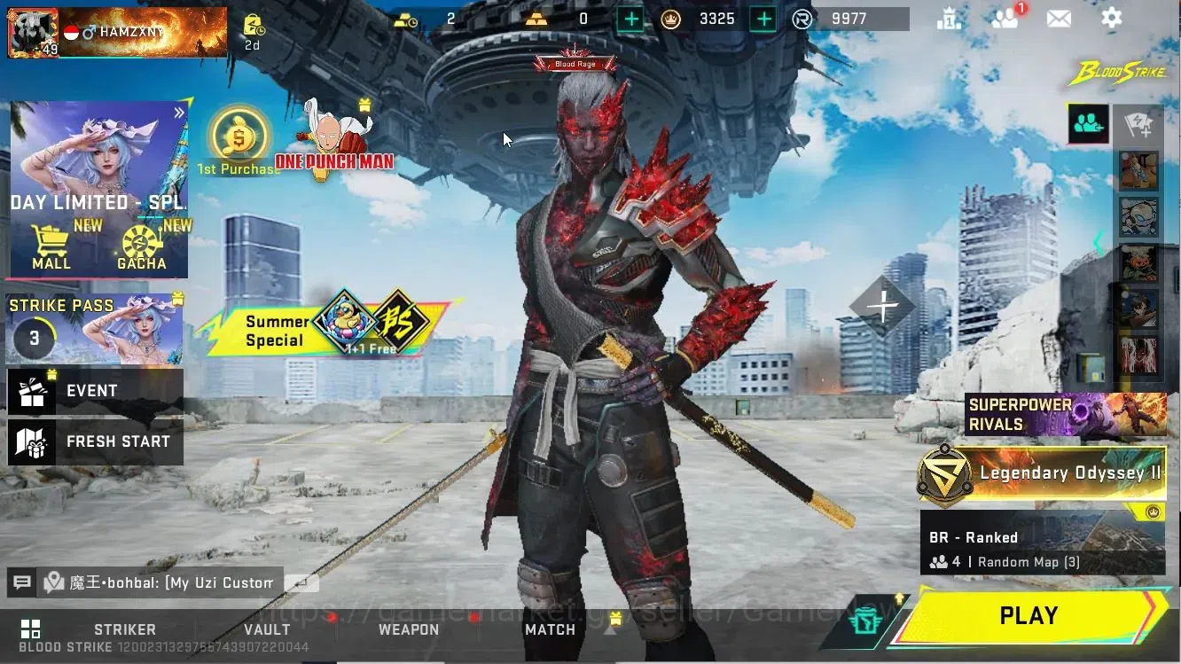 Blood Strike Accounts Collab Skin ASIA|10 ULTRA (ZERO,EMT,URB,SCAR,AR97,Etc)|Collab AOT 1