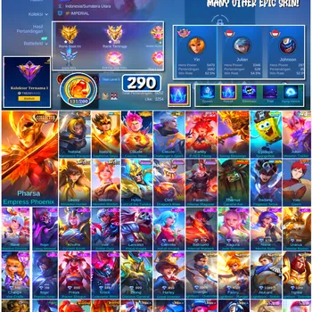 Mobile Legends: Bang Bang Accounts #4717 290 Skins | Pharsa Empress Phoenix (COLLECTOR) | Badang Sagittarius Seiya (SAINT