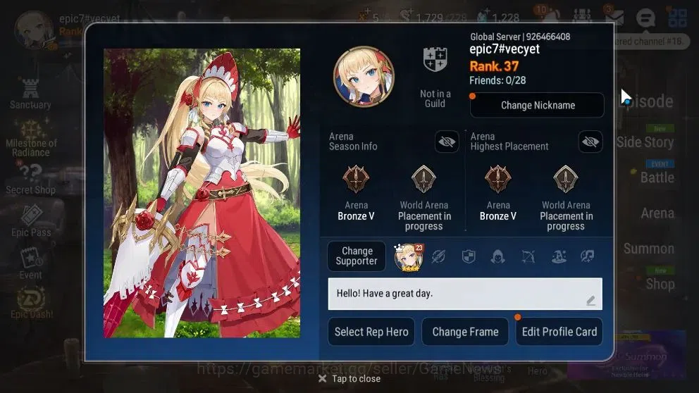 Epic Seven Accounts High-End Global UnVerif|NewEra|2 ML(Lone Cresent Bellona,Lionheart Cermia)+Abyss 2