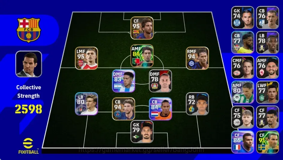 eFootball Accounts High-End Mobile |PW 2598|Epic RuiCosta Ibrahimovic,POTS FerranTorres Trossard Zielinski,etc|Coach 1