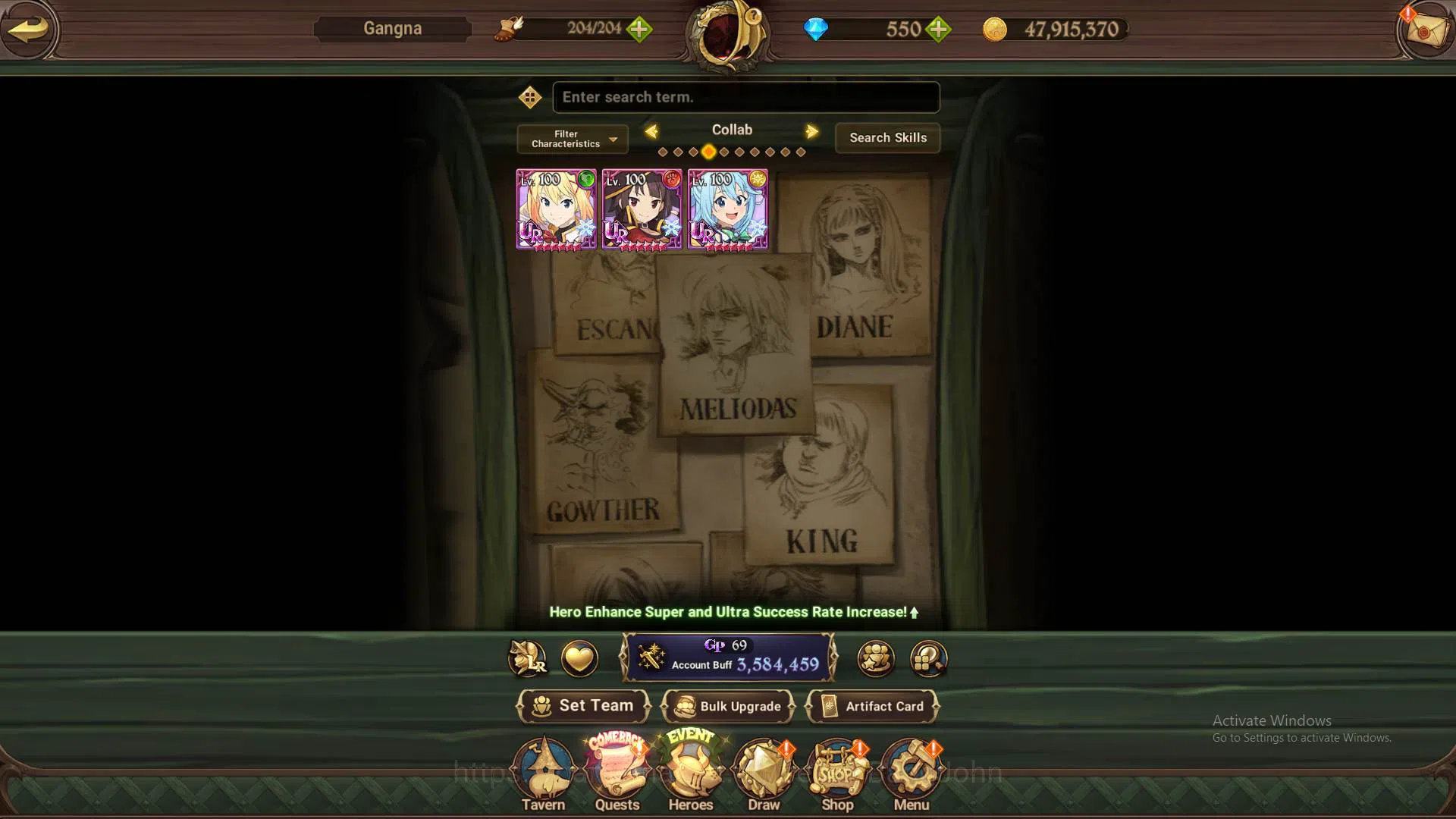 The Seven Deadly Sins: Grand Cross Accounts Others GLOBAL|3.5M CC|DM 550|3LR Merlin,Brunhild,Elizabeth|Full Konosuba|UR 9