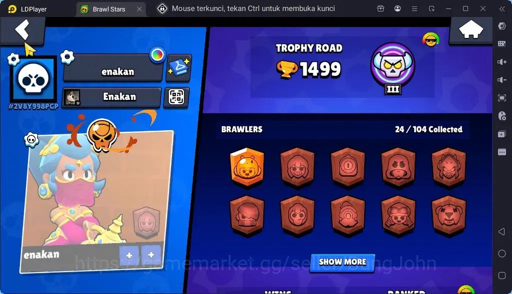 Brawl Stars Accounts Global |Trophy 1499| Brawler 1 Max with Supercharge |Skins 1 Mythic,6 Epic|Bling 150|Protect Off|Check 2