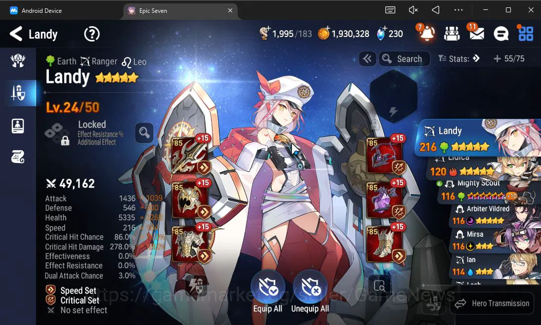 Epic Seven Accounts Starter GLOBAL UnVerif|Starter|1 ML (LionHeart Cermia)+Lilias,Landy,Lidica,Etc|Poh ON|1,9K Energy+1,2K 16